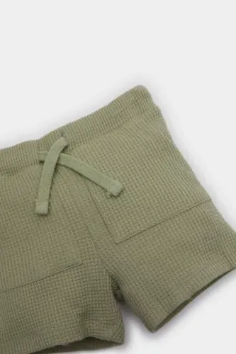 Erkak bolajonlar uchun choʻntakli vafli shortilar Light Khaki - DEFACTO (1)