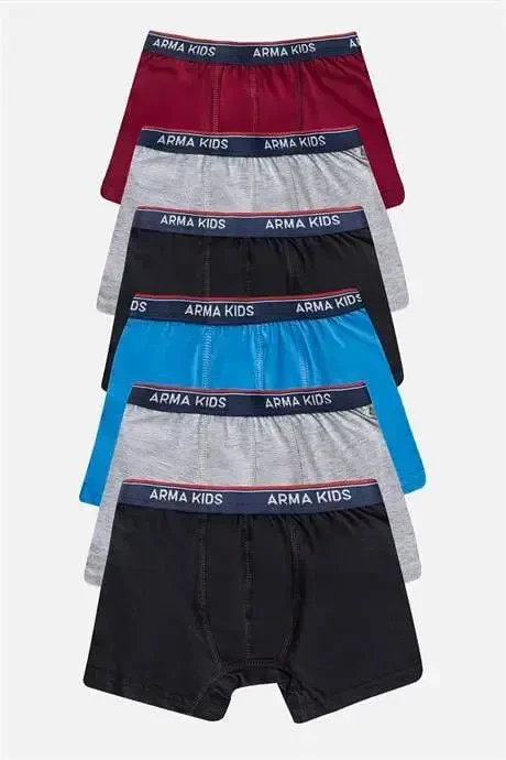 Erkak bolalar boksyorlari 6 dona Rangli, paxtali va likrali elastik mato - BÜYÜKBEDENIZ