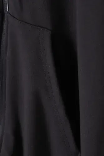 Erkak bolalar kapüşonli fermuarli qora maktab kardigani 16194-Qora - 3