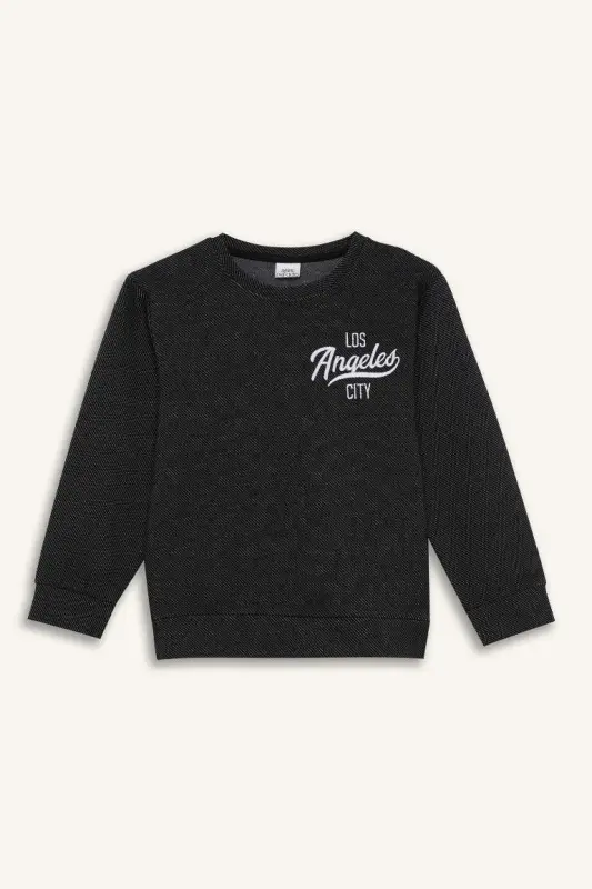 Erkak bolalar uchun 2 qismli bosma naqshli svitshot, bel qismi rezinkali sport shim - Qora - 7