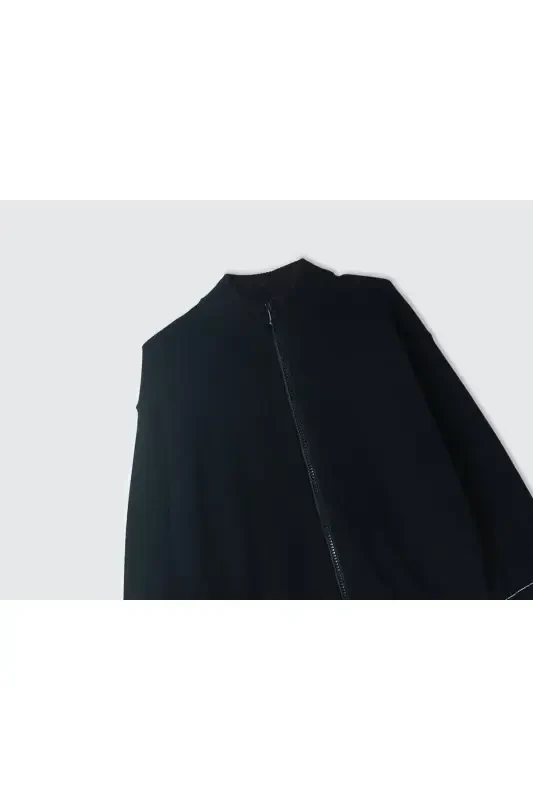 Erkak bolalar uchun qora etek uchi logotipi detallari fermuarli tik yoqali kardigan-qora - 2