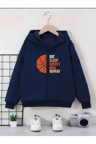 Erkak bolalar uchun to'q ko'k rangli kapüşonli shardonli basketbol 