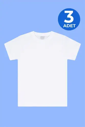 Эркак болалар учун 100% пахтадан тайёрланган, V-шакли ёқасиз футболкалар, 3 тали комплект, оқ ранг - BÜYÜKBEDENIZ (1)