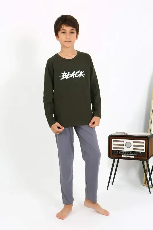 Erkak bolalar uzun qisma penye pijama to'plami 20437 Haki - 2