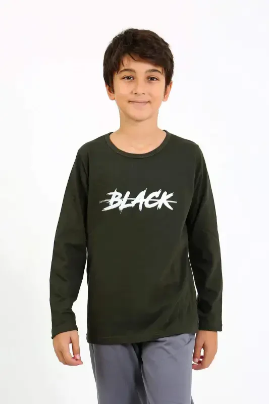 Erkak bolalar uzun qisma penye pijama to'plami 20437 Haki - 3