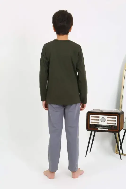 Erkak bolalar uzun qisma penye pijama to'plami 20437 Haki - 5