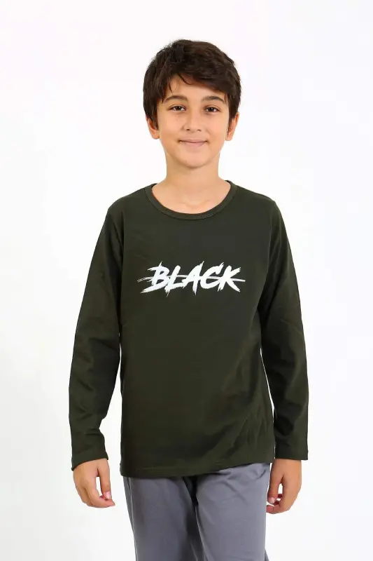 Erkak bolalar uzun qisma penye pijama to'plami 20437 Haki - 3