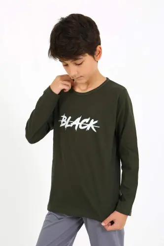 Erkak bolalar uzun qisma penye pijama to'plami 20437 Haki - 4