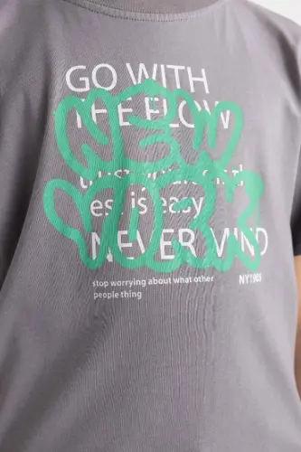 Erkak bolalar velosiped yoqali bosma qisqa yengli futbolka - Kulrang - 5