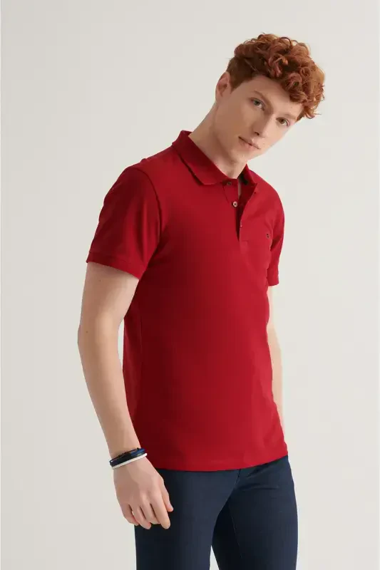 Erkak Bordo %100 Paxta Salqin Tutan Polo Yoqali T-Shirt E001004-Bordo - 2