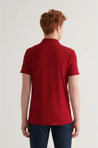 Erkak Bordo %100 Paxta Salqin Tutan Polo Yoqali T-Shirt E001004-Bordo - 4