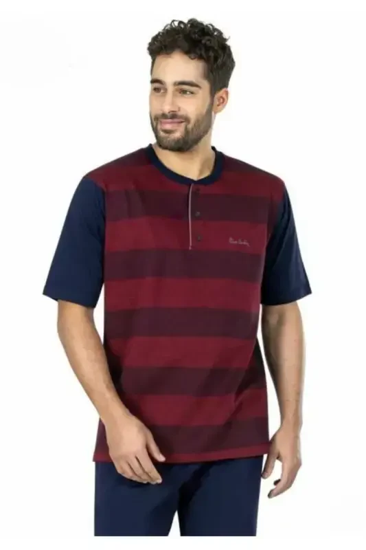 Erkak Bordo 3'li Qisqa Qol Pijama Takımı 5451-BORDO - 1