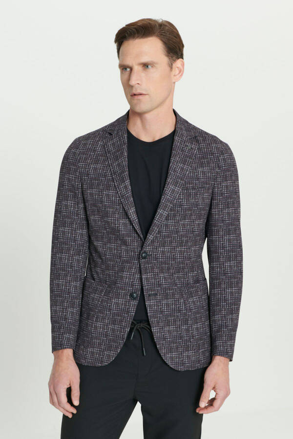 Erkak Bordo Slim Fit Tor kesimli Mono Yoqali G'oz panjasi - 4