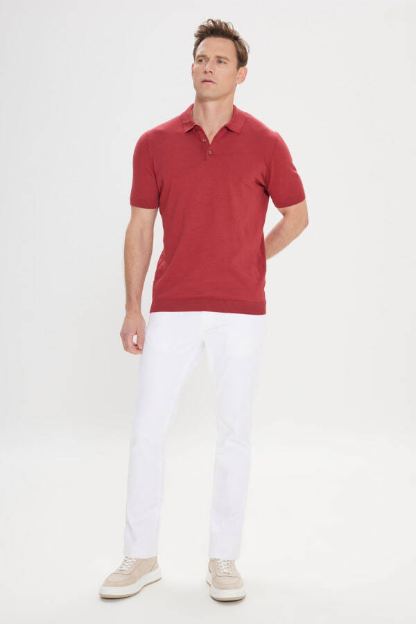 Erkak Bordo Standart Fit Oddiy Kesim 100% Paxta Naqshli Polo Yaxali Triko Futbolka - 2