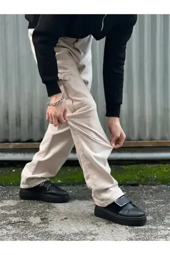 Erkak Boru Paça Baggy Kargo Pantalon Kkb-Krem - 4