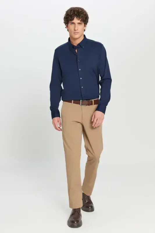 Erkak Camel Kanvas Slim Fit Tor kesimli yon cho'ntak moslashuvchan chino shim-Camel - 2