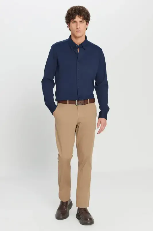 Erkak Camel Kanvas Slim Fit Tor kesimli yon cho'ntak moslashuvchan chino shim-Camel - 3