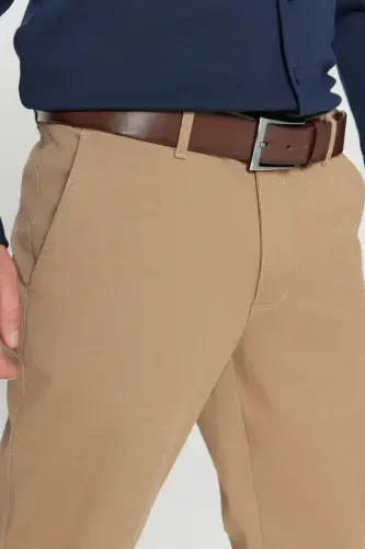 Erkak Camel Kanvas Slim Fit Tor kesimli yon cho'ntak moslashuvchan chino shim-Camel - 6