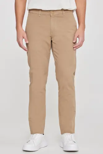 Erkak Camel Kanvas Slim Fit Tor kesimli yon cho'ntak moslashuvchan chino shim-Camel - 3