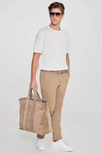 Erkak Camel Kanvas Slim Fit Tor kesimli yon cho'ntak moslashuvchan chino shim-Camel - 6
