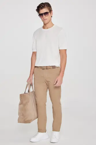 Erkak Camel Kanvas Slim Fit Tor kesimli yon cho'ntak moslashuvchan chino shim-Camel - 9