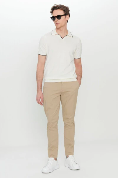 Erkak Camel paxtalik Slim Fit tor kesimli yon cho'ntak moslashuvchan kundalik shim - 3