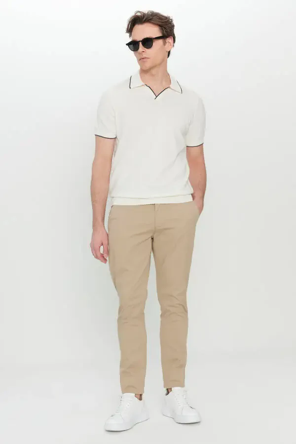 Erkak Camel paxtalik Slim Fit tor kesimli yon cho'ntak moslashuvchan kundalik shim - 3