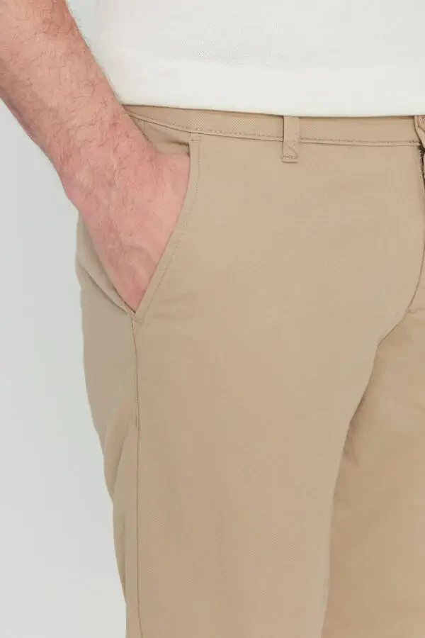 Erkak Camel paxtalik Slim Fit tor kesimli yon cho'ntak moslashuvchan kundalik shim - 4