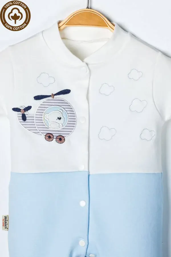 Эркак чақалоқ аюқчаси тикилган 3-6-9 ойлик пахта органик пахтадан тикилган пайпоқли болалар комбинзон - 4