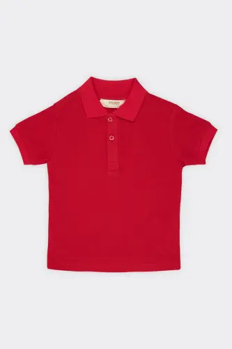 Erkak chaqaloq asosiy qizil pike polo yoqali futbolka-005 - 1