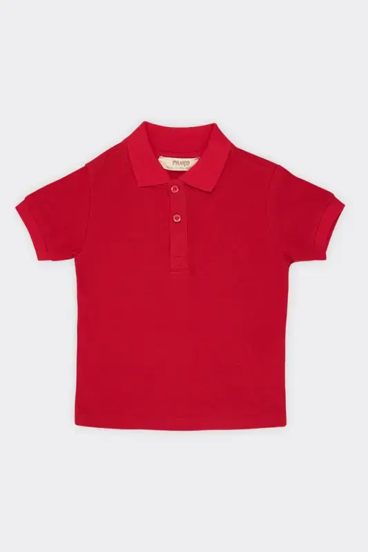 Erkak chaqaloq asosiy qizil pike polo yoqali futbolka-005 - PANÇO