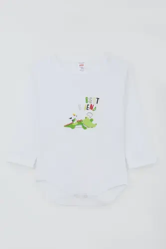 Erkak chaqaloq chertikli body timsoh bosmali 9 oy-3 yosh - 1