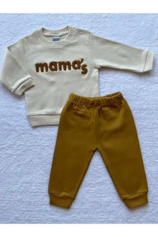 Erkak chaqaloq Mama's kashtachilikli 2 qismli sviter va shimlar to'plami 4-xantal - 8