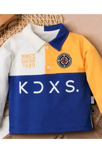 Erkak chaqaloq paxta polo kostyumi shim tepa ikki qismli kostyum to'y tug'ilgan kun nishon nikoh bayram-ko'k - KIDEX’S BABY (1)