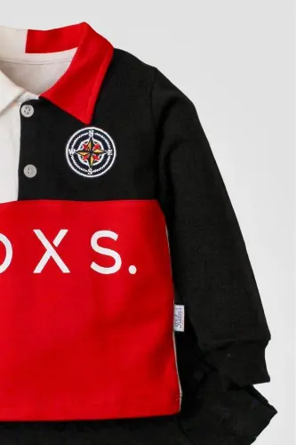 Erkak chaqaloq paxta polo kostyumi shim tepa ikki qismli kostyum to'y tug'ilgan kun nishon nikoh bayram-qizil - 3