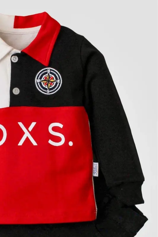 Erkak chaqaloq paxta polo kostyumi shim tepa ikki qismli kostyum to'y tug'ilgan kun nishon nikoh bayram-qizil - 3