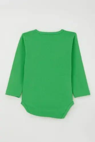 Erkak chaqaloq uchun bosilgan ayiqcha tasvirli, tugmachali tulum, 9 oy-3 yosh, yashil. - 2