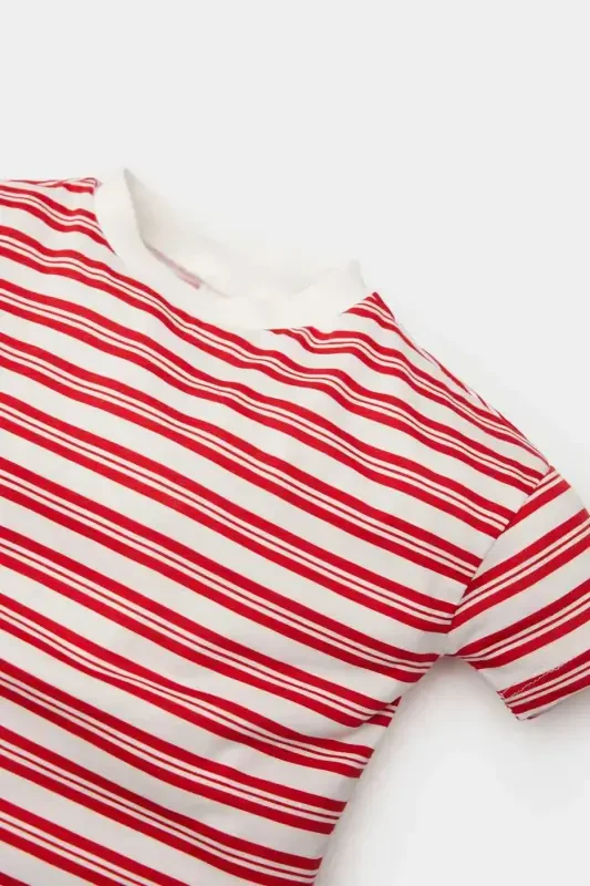 Erkak chaqaloq velosiped yoqali chiziqli qisqa yengli futbolka E3594A525SM - 2