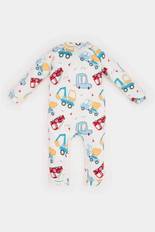 Erkak chaqaloq yangi tug'ilgan bolalar uchun mashina naqshli uzun yengli vafli kostyumi E2395A525SP - 1