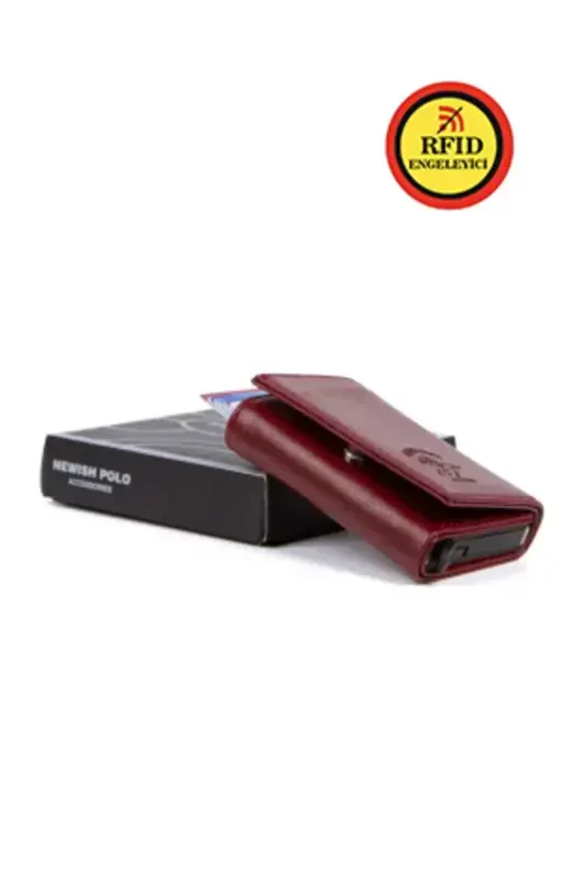 Erkak charm alyumin mexanizm slayder kart egasi - hamyon bordo (SOVG'A KALIT ZANJIRI) (7X10X2 CM)-BORDO - NEWISH