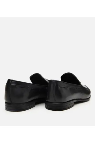 Erkak charm qora ponpon detallari bilan Lofer-QORA - 5
