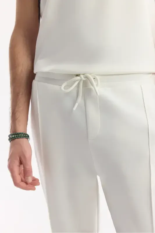 Erkak Ekru Beli Rezinali Bog'ichli Yon Cho'ntakli Nervürli Interlok Jogger A51Y3400-Ekru - 4