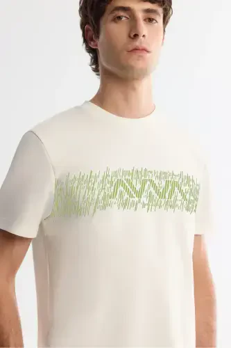 Erkak Ekru Bisiklet Yaka Interlok Elastan T-shirt A42y1005 - AVVA (1)