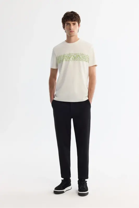Erkak Ekru Bisiklet Yaka Interlok Elastan T-shirt A42y1005 - 5