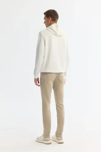 Erkak Ekru Kapüşonli Bosmali Elastan Sweatshirt A4 - 4
