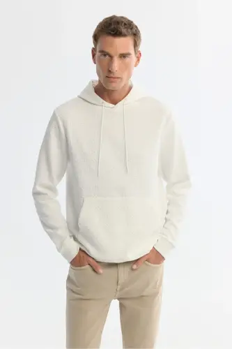Erkak Ekru Kapüşonli Bosmali Elastan Sweatshirt A4 - 6