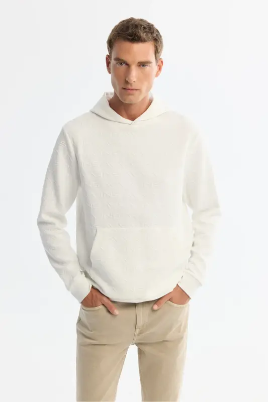 Erkak Ekru Kapüşonli Bosmali Elastan Sweatshirt A4 - 8