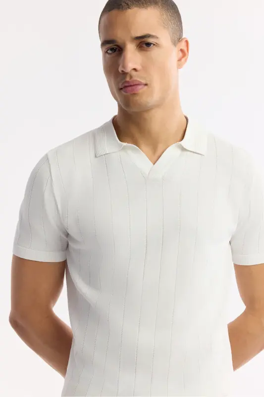 Erkak Ekru Polo Yoqali Rayon Trikotaj Regular Fit T-Shirt A51Y5015-Ekru - 2