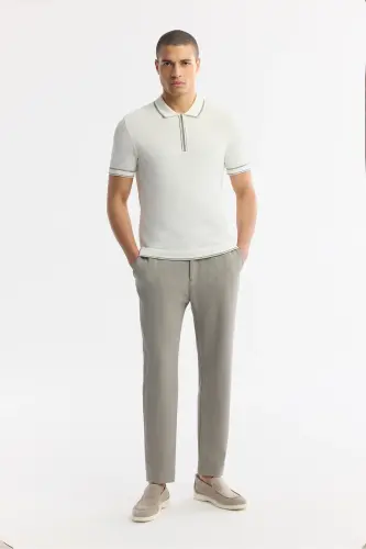 Erkak Ekru Regular Fit Polo Yoqali To'qimali Rayon Triko Futbolka A51y5165-Ekru - 5