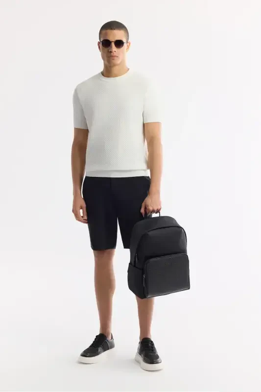 Erkak Ekru Regular Fit Velosiped Yoqali To'qimali Triko Futbolka B005119-Ekru - 6